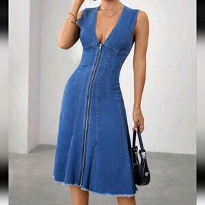 Essnce Women's Sexy Slim Fit High Waist Sleeveless Denim Dress